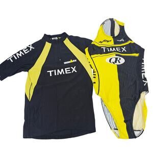 Ironman timex tri triathlon swimsuit and shirt Black yellow Women's Size S 3471